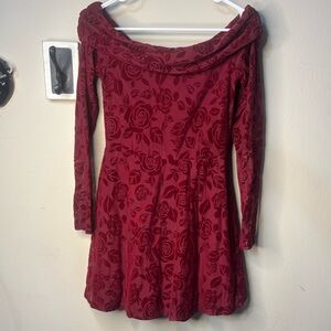 wild fable Burgundy Red Rose Off-the-Shoulder Velvet Dress